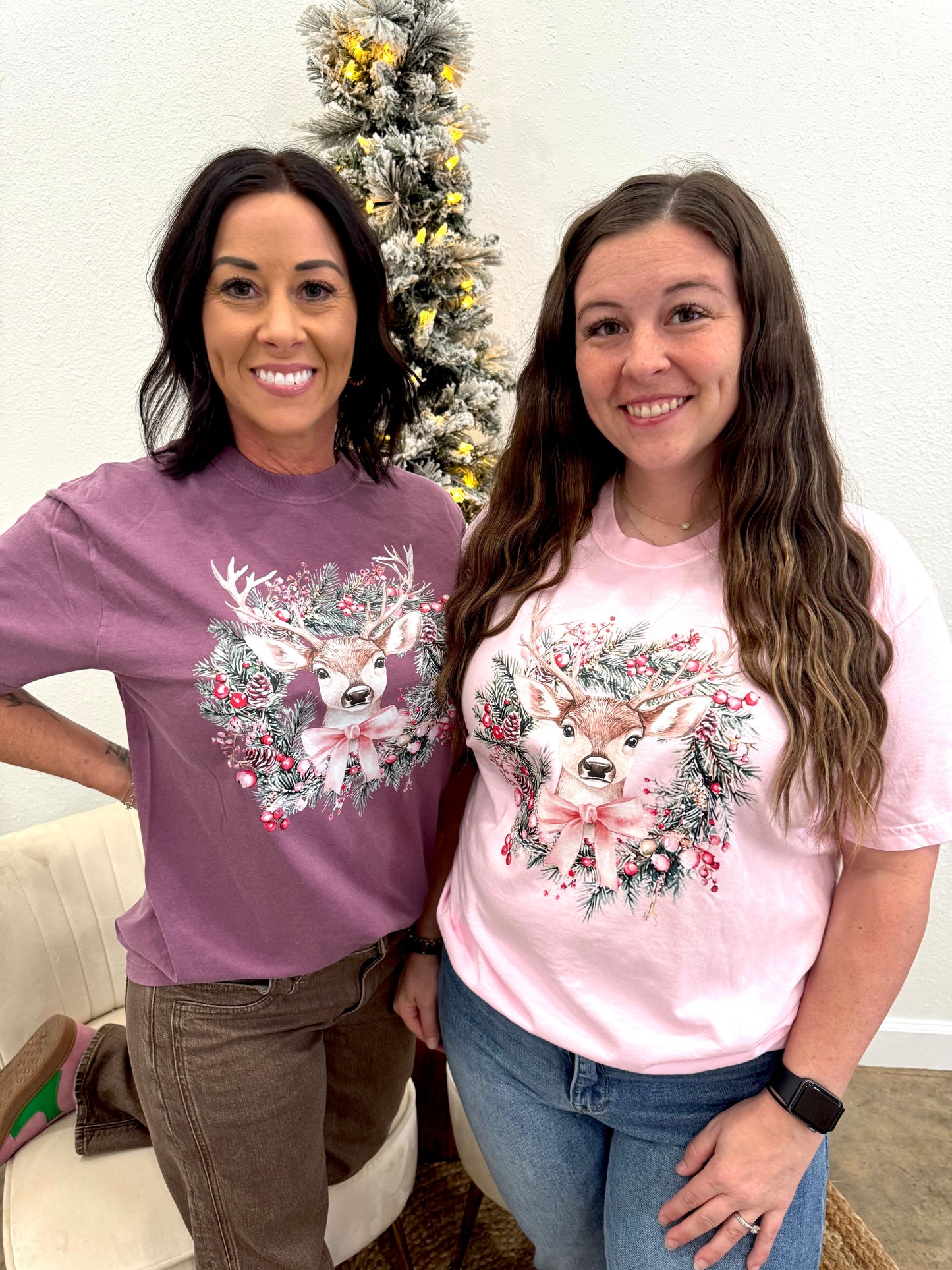 Deer Wreath Short or Long Sleeve Graphic Tees