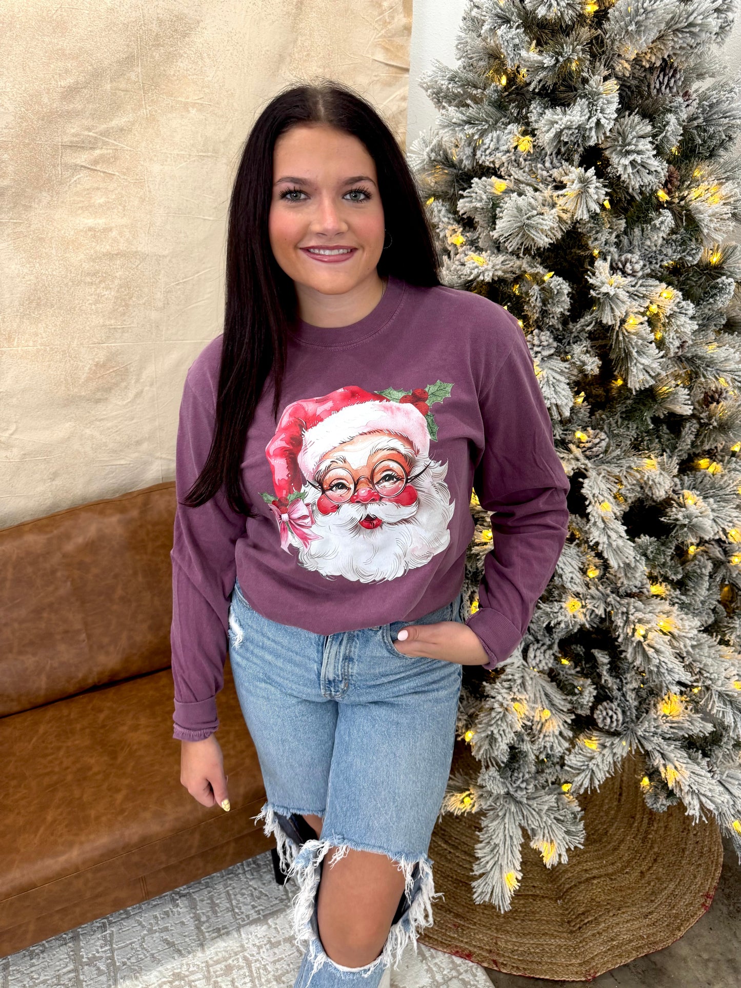 Rosy Santa Short or Long Sleeve Graphic Tee