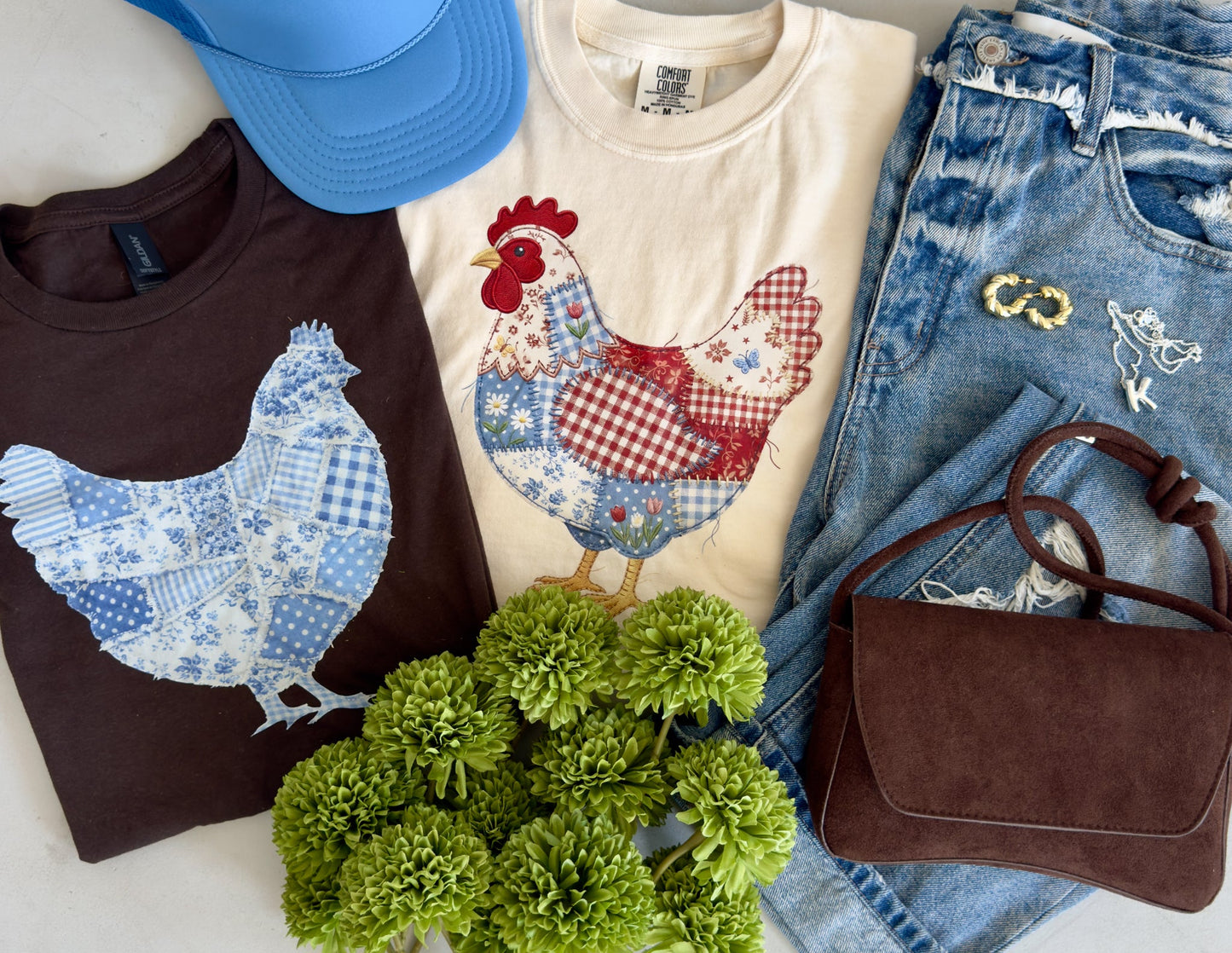 Blue Quilted Chicken Tee