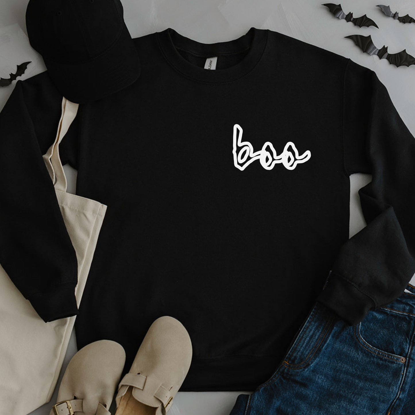 Boo Outline Graphic Tee and Sweatshirt
