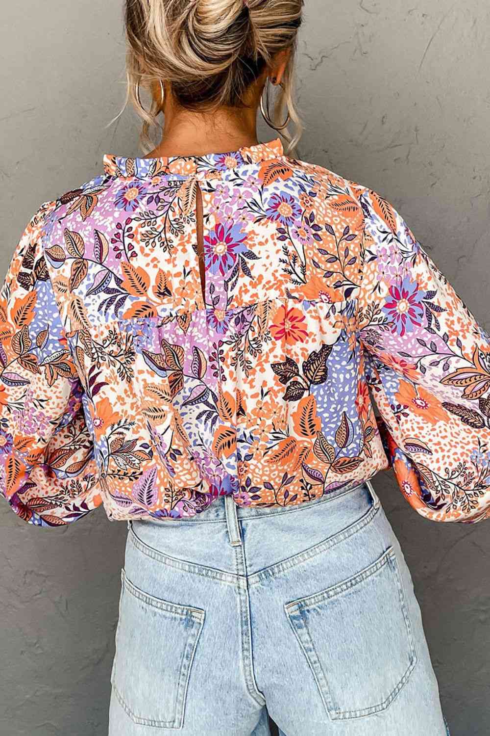Printed Long Sleeve Round Neck Blouse