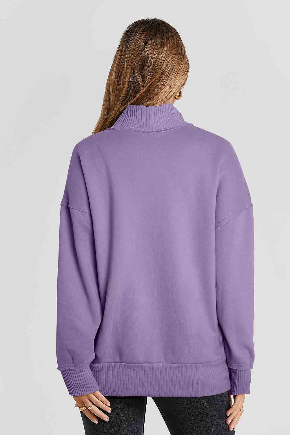 Half Sanp Drop Shoulder Long Sleeve Sweatshirt