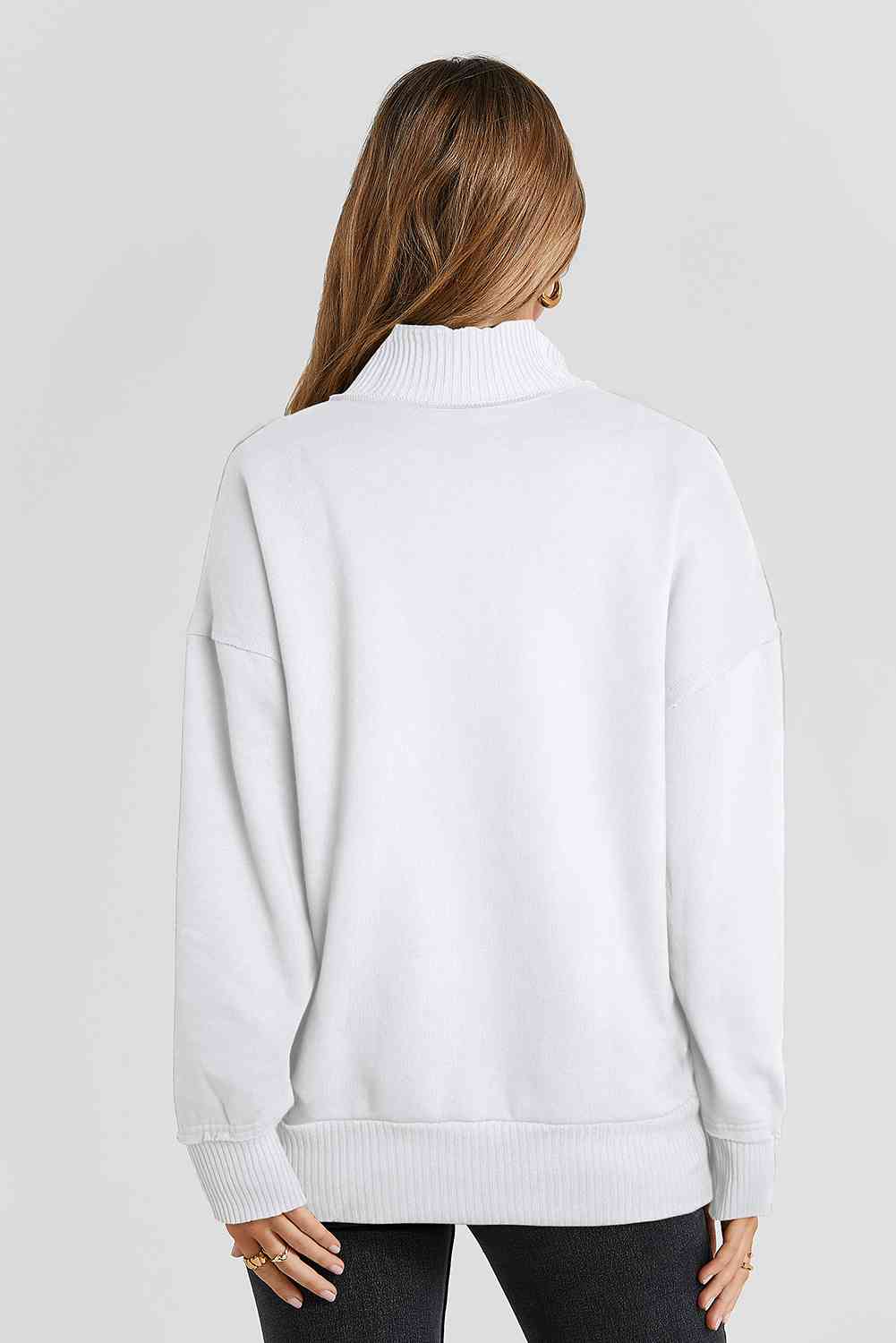 Half Sanp Drop Shoulder Long Sleeve Sweatshirt