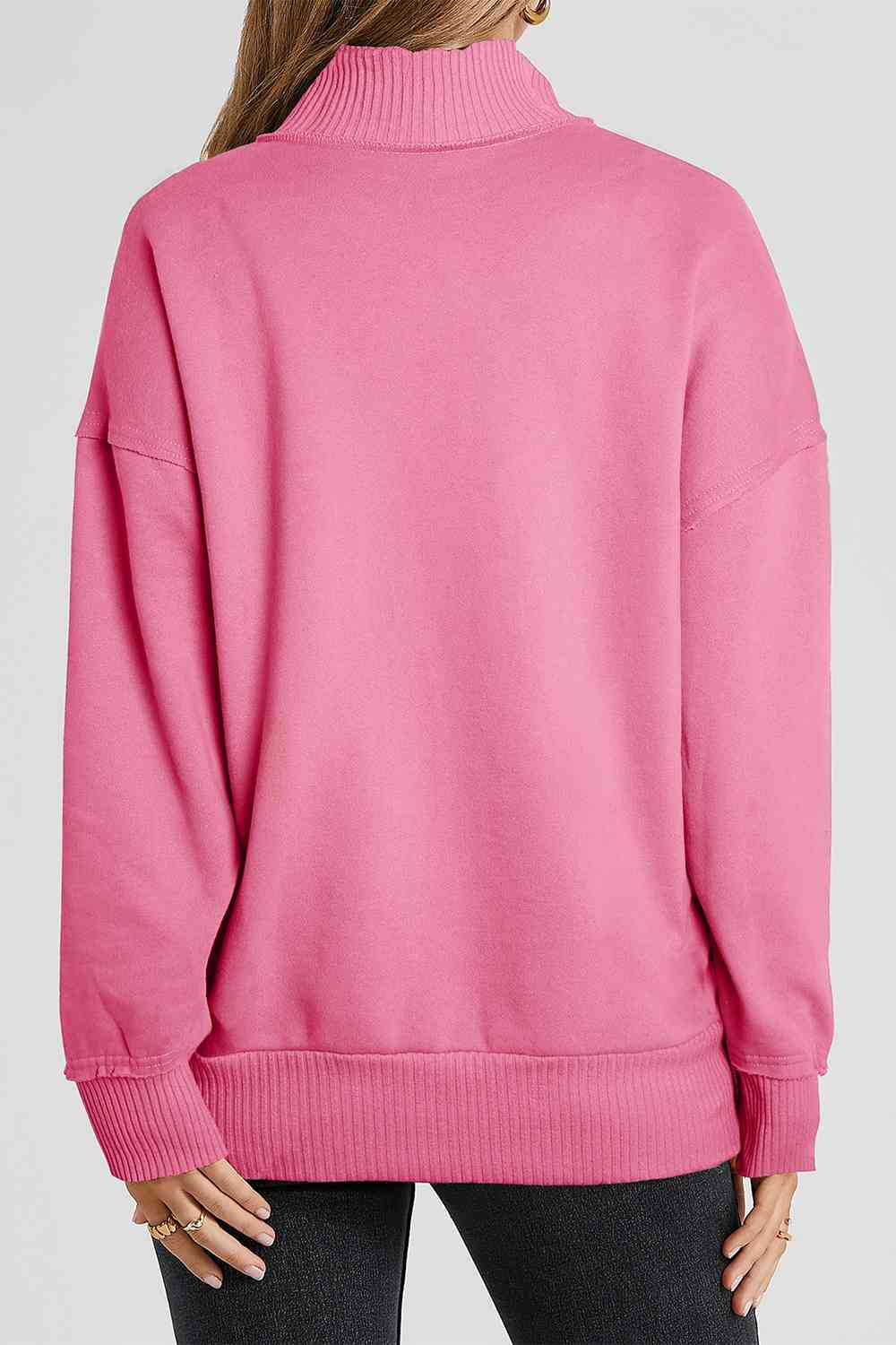 Half Sanp Drop Shoulder Long Sleeve Sweatshirt