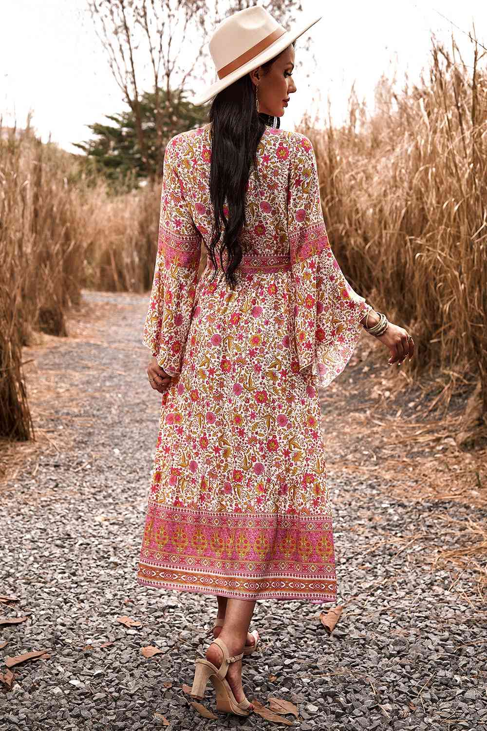 Bohemian Surplice Neck Slit Dress