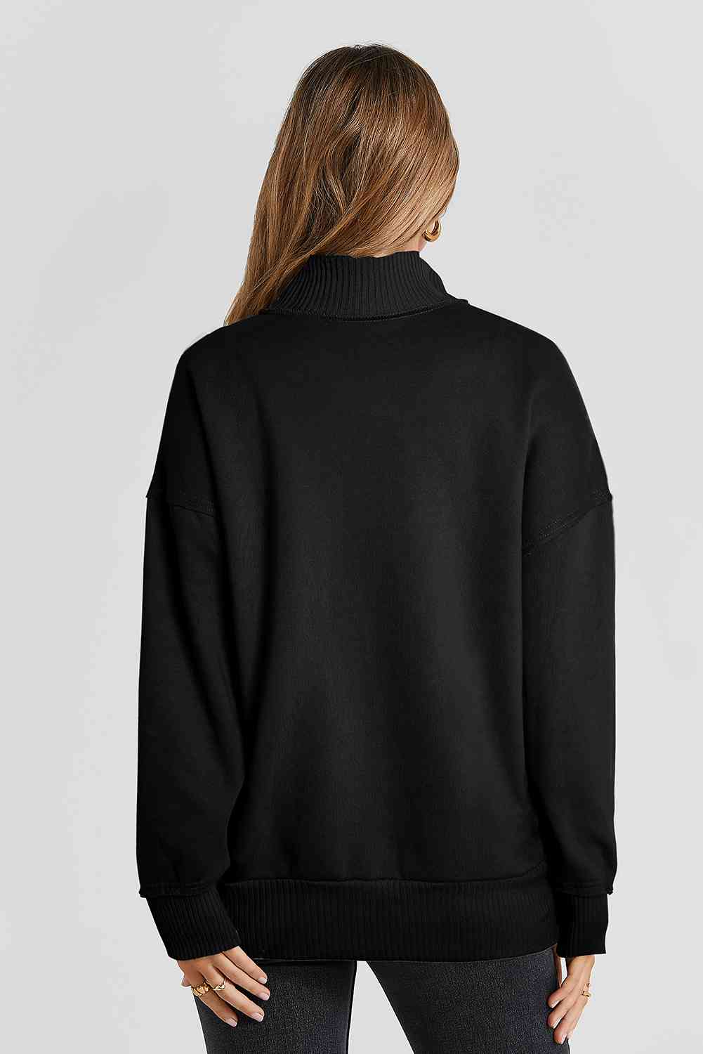 Half Sanp Drop Shoulder Long Sleeve Sweatshirt