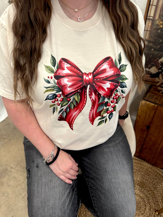 Mistletoe Bow Short or Long Sleeve Graphic Tees