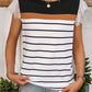Lace Detail Striped Round Neck Cap Sleeve T-Shirt