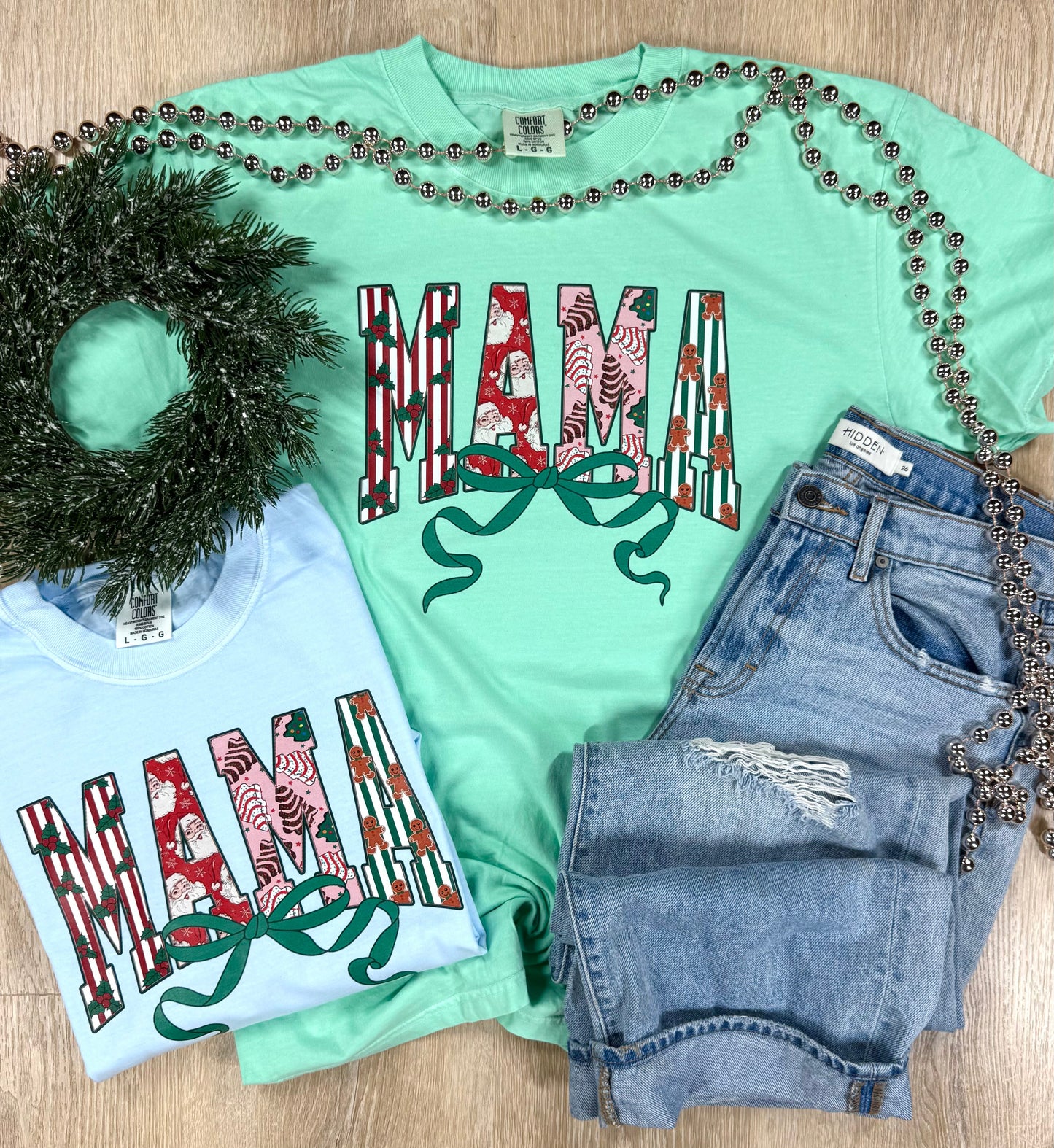 Mama Christmas Patterned Short or Long Sleeve Graphic Tees
