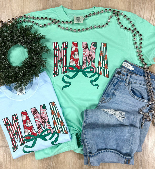 Mama Christmas Patterned Short or Long Sleeve Graphic Tees