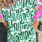 Embroidered Printed Mock Neck Short Sleeve Blouse