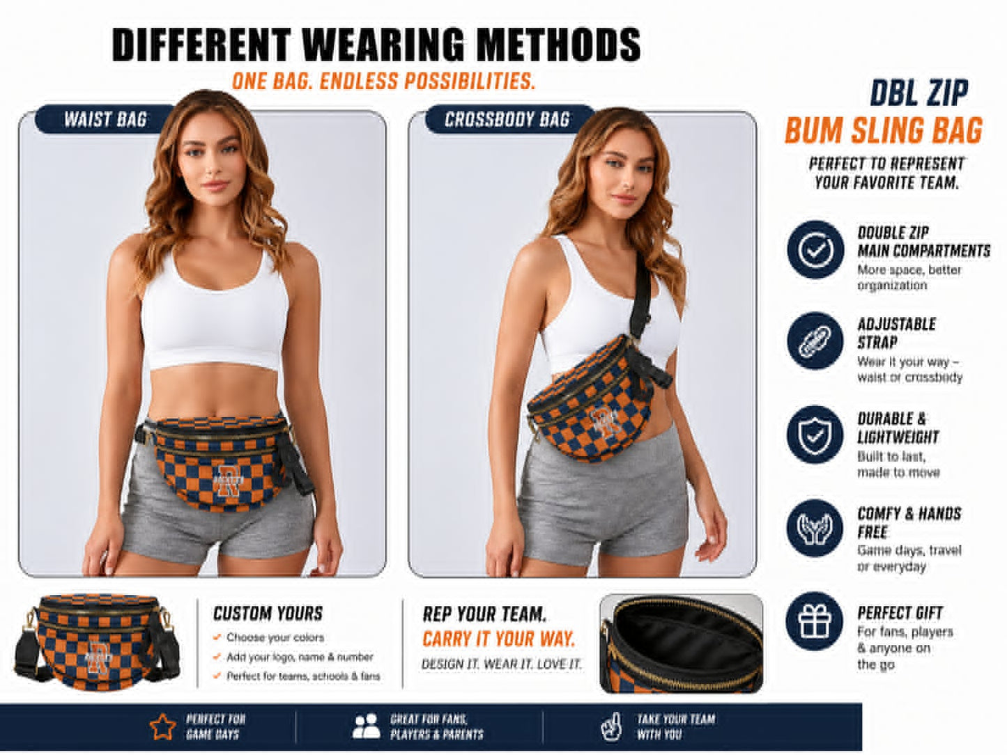PREORDER: Custom Double Zip Bum Sling Bags 6.22.26