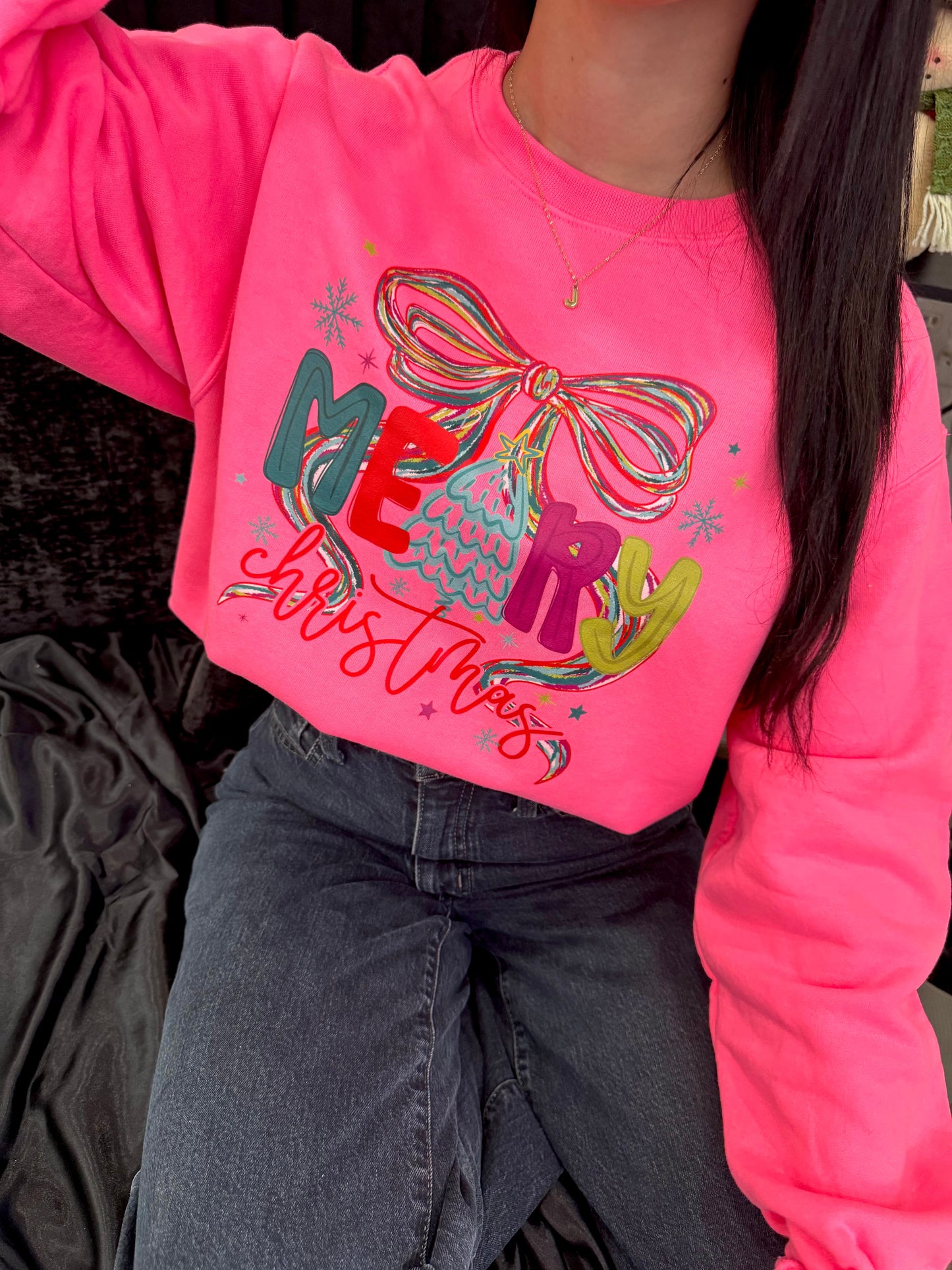 Neon Merry Christmas Tee and Graphic Sweatshirt