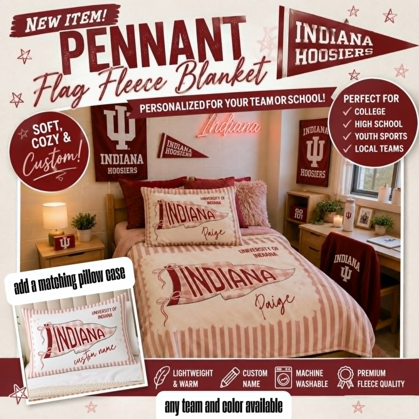 PREORDER: Custom Pennant Flag Pillowcase  7.6.26