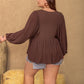 Plus Size Tie Neck Balloon Sleeve Blouse