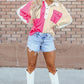 Color Block Collared Neck Long Sleeve Sweatshirt