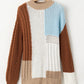 Color Block Round Neck Long Sleeve Sweater