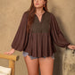 Plus Size Tie Neck Balloon Sleeve Blouse