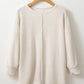 Waffle-Knit Slit Round Neck Long Sleeve Top