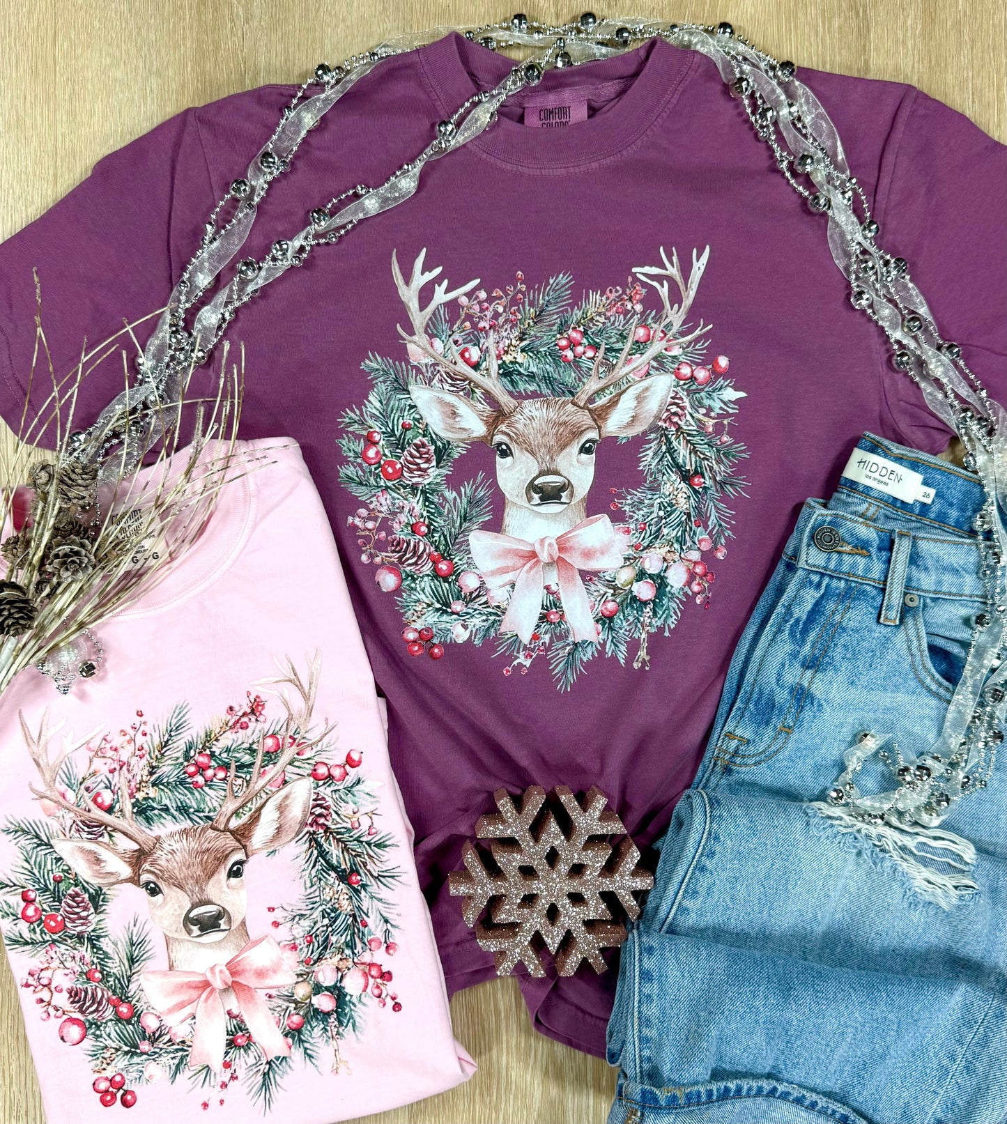 Deer Wreath Short or Long Sleeve Graphic Tees