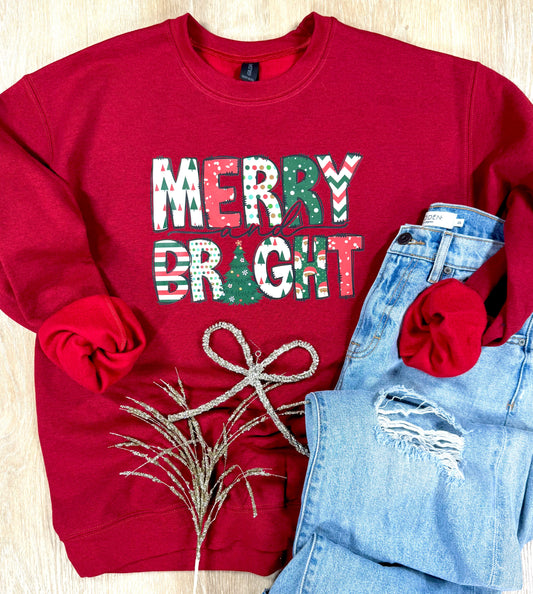 Vintage Merry and Bright Graphic Tee or Sweatshirt