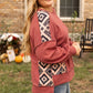 Plus Size Geometric Round Neck Long Sleeve Sweatshirt