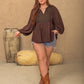 Plus Size Tie Neck Balloon Sleeve Blouse