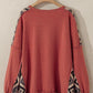 Plus Size Geometric Round Neck Long Sleeve Sweatshirt