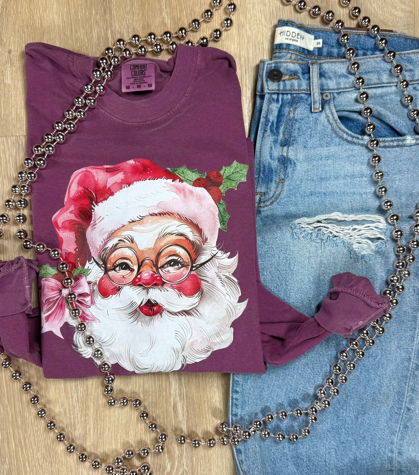 Rosy Santa Short or Long Sleeve Graphic Tee