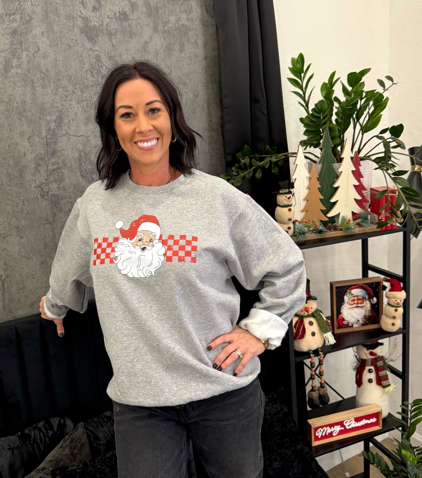 Checkered Santa Graphic Tee or Sweatshirt