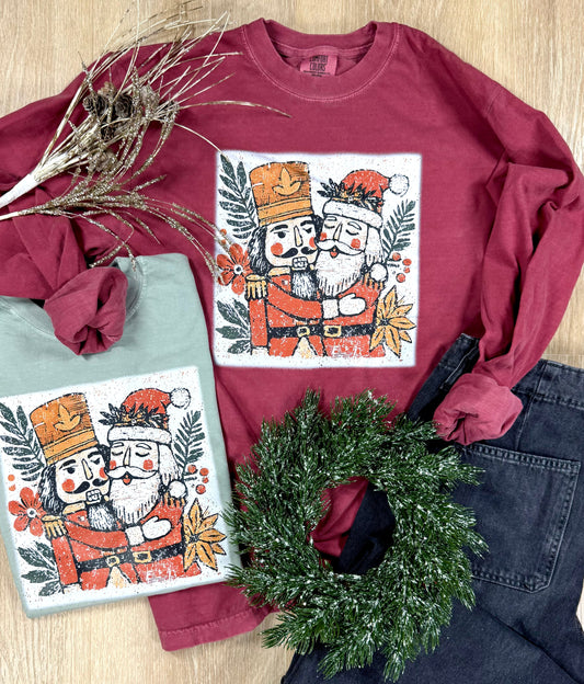 Distressed Santa Nutcracker Short or Long Sleeve Graphic Tees