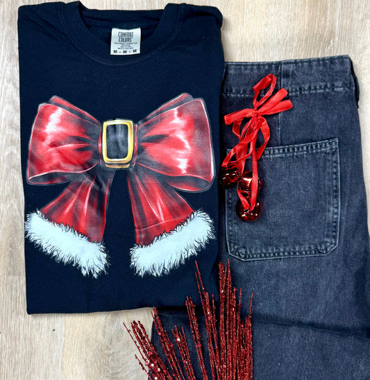 Santa Bow Short or Long Sleeve Graphic Tee