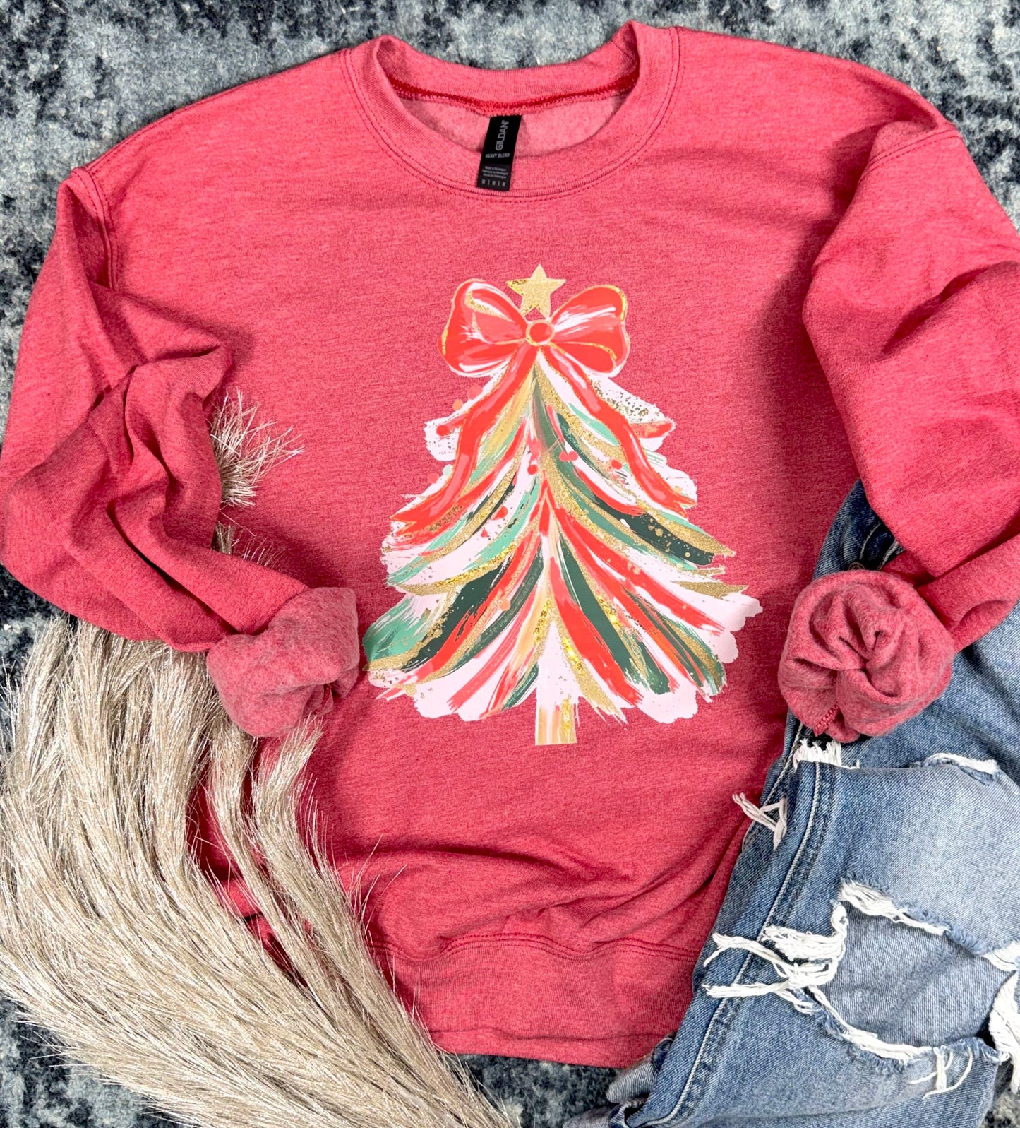 Glitter Painted Tree Heather Red Sweatshirt
