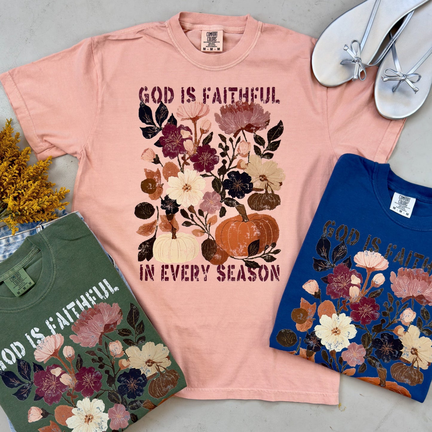 God Is Faithful In Every Season Flowers Graphic Tee