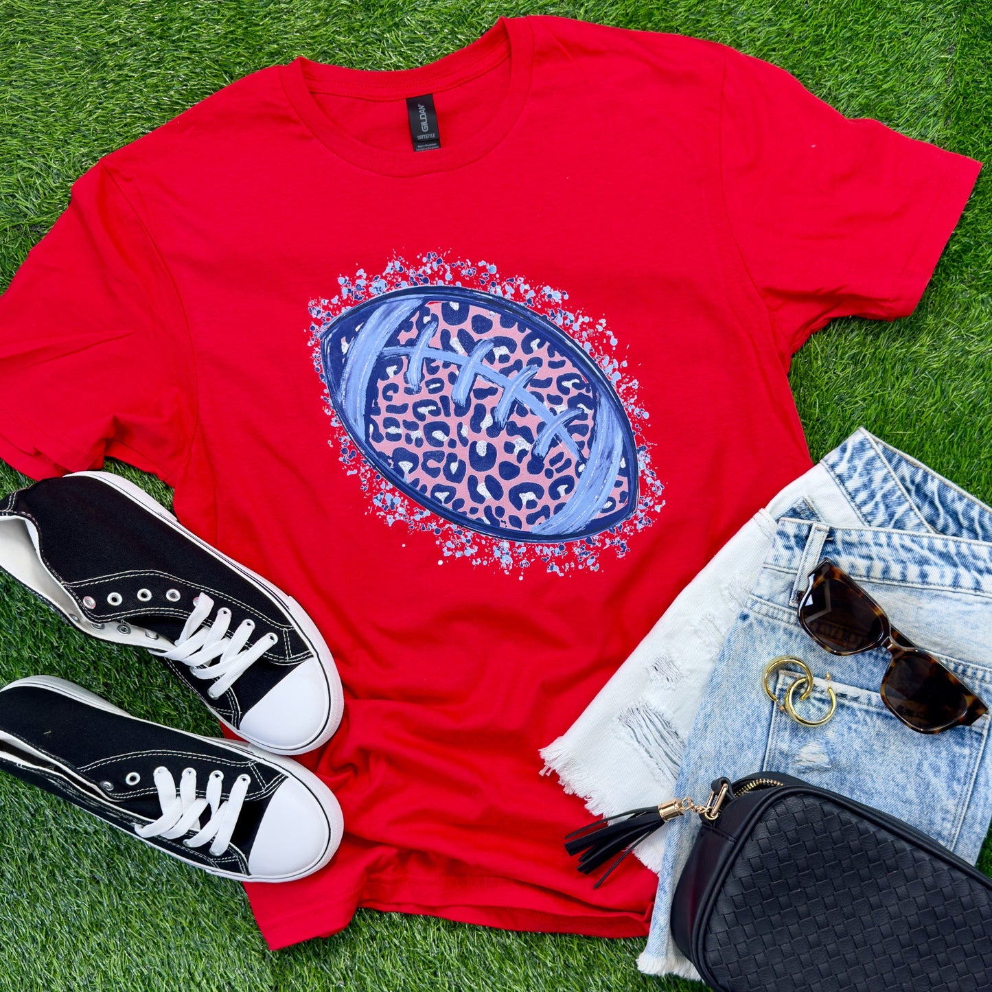 Red Leopard Football Tee