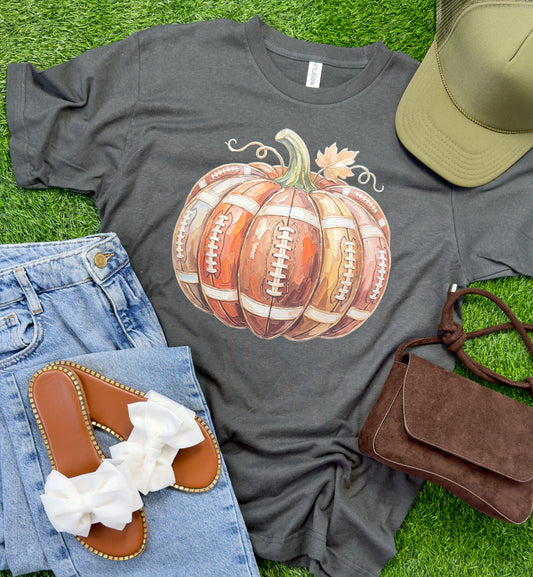 Autumn Football Pumpkin Graphic Tee