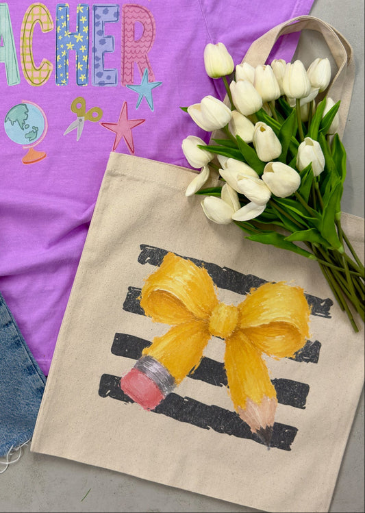 Teacher Bow Pencil Tote