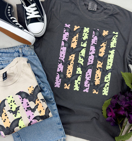 Halloween Striped Bats Tee & Sweatshirt