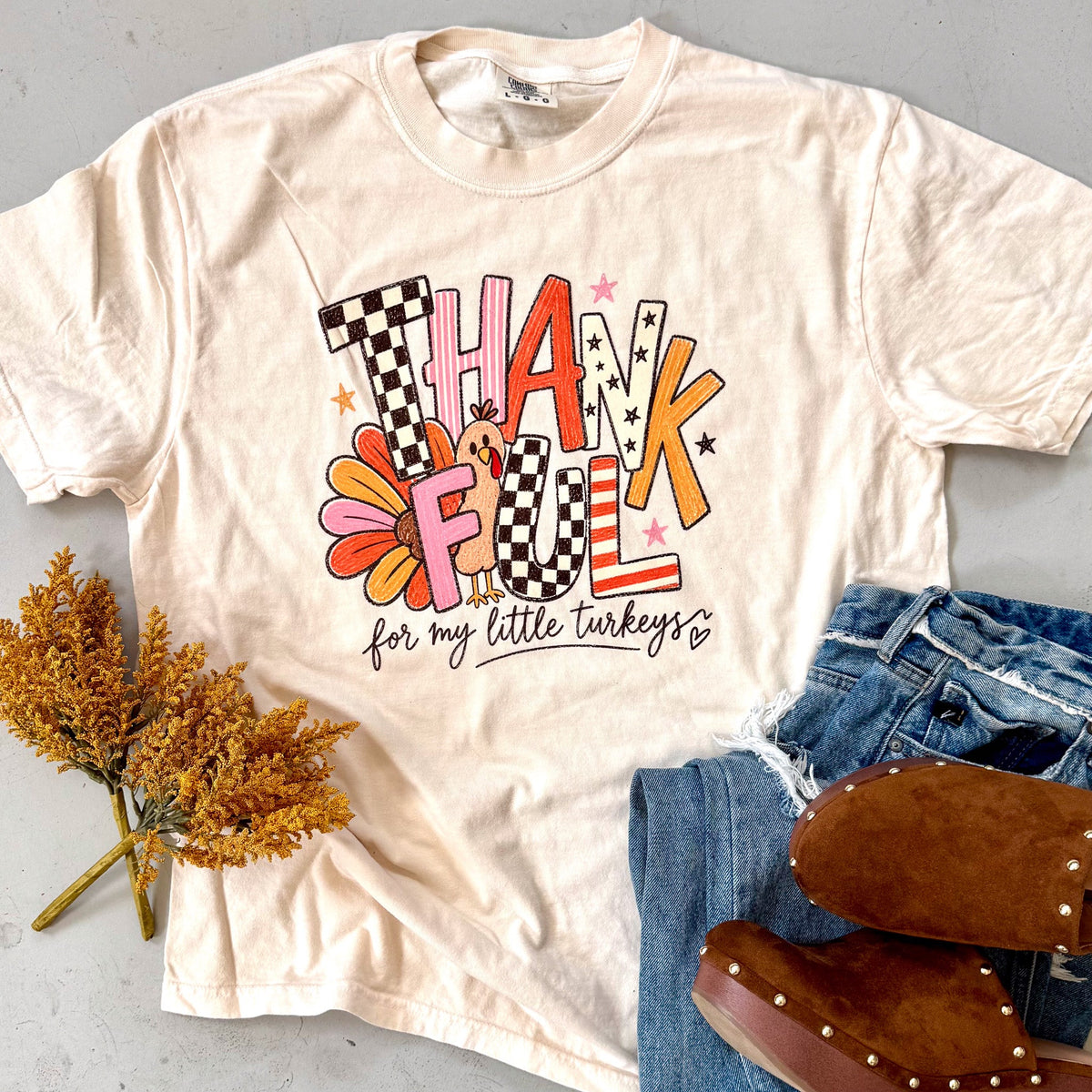 Thankful for My Little Turkeys Thanksgiving Short or Long Sleeve Tee