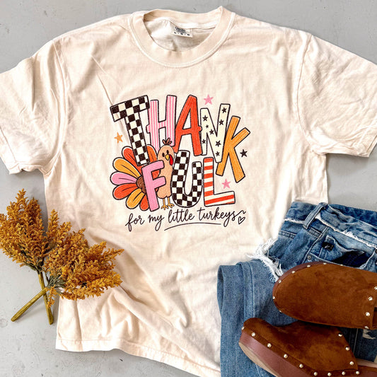 Thankful for My Little Turkeys Thanksgiving Short or Long Sleeve Tee