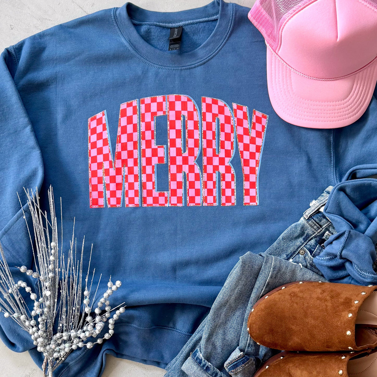 Checkerboard Merry Sweatshirt or Tee