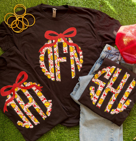 Custom Softball Monogram Tee Adult