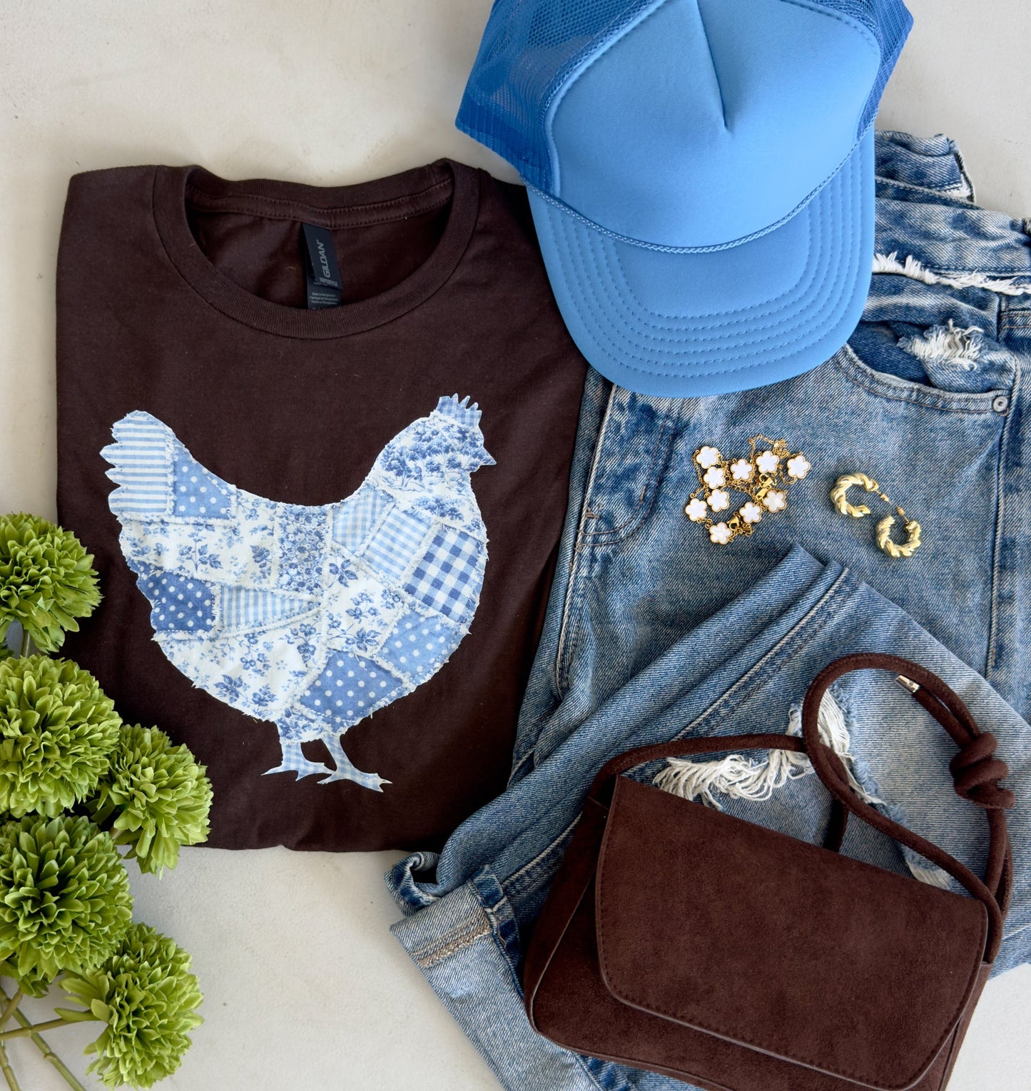 Blue Quilted Chicken Tee