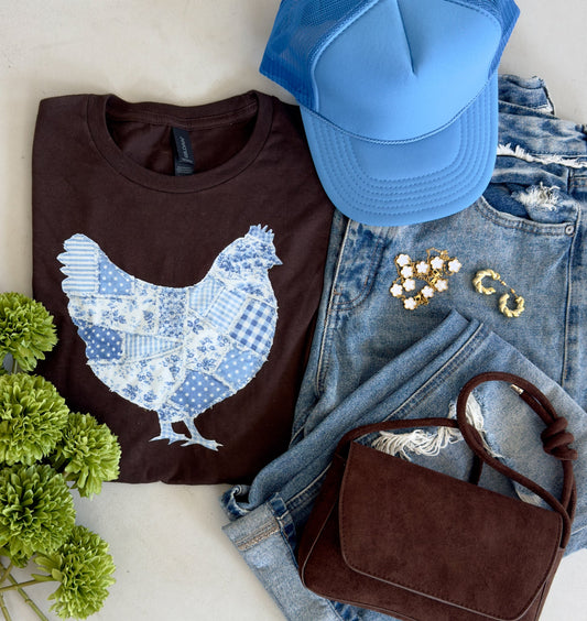 Blue Quilted Chicken Tee