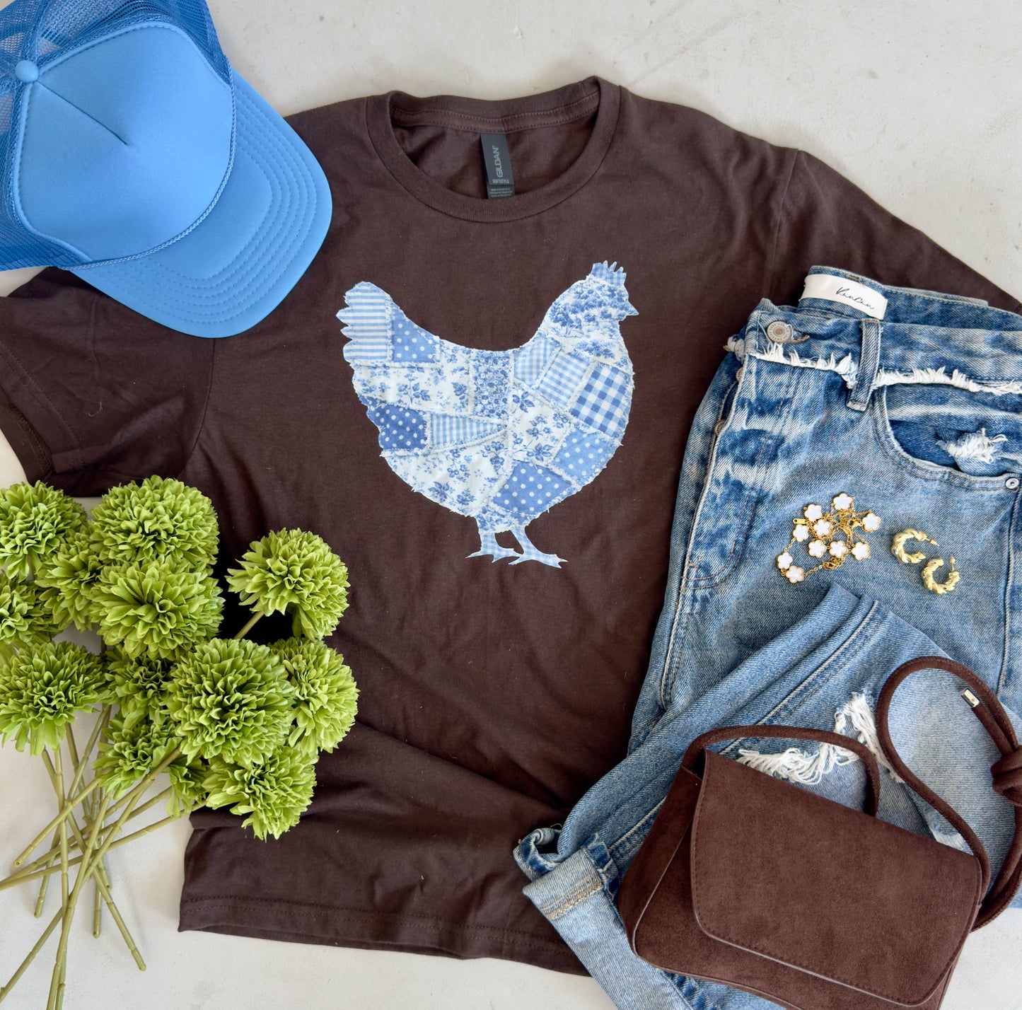 Blue Quilted Chicken Tee
