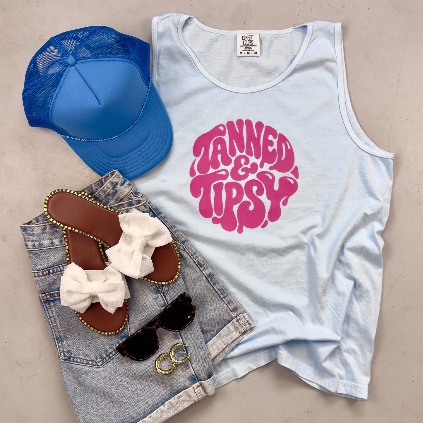 Tanned And Tipsy Light Blue Tank