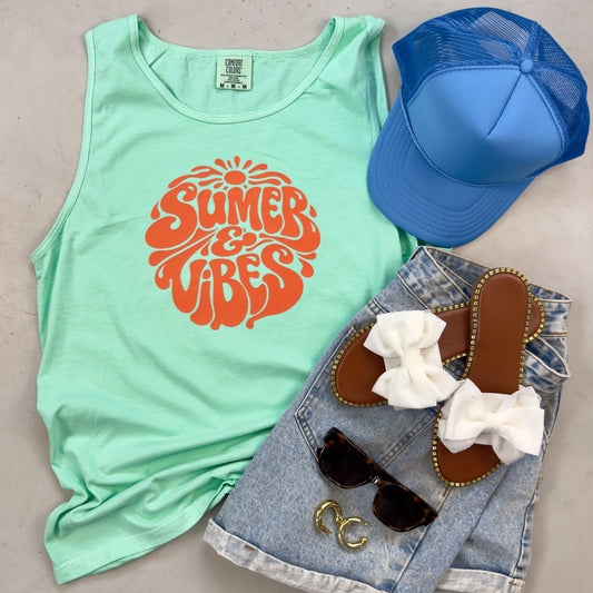 Summer Vibes Bright Mint Green Tank Top
