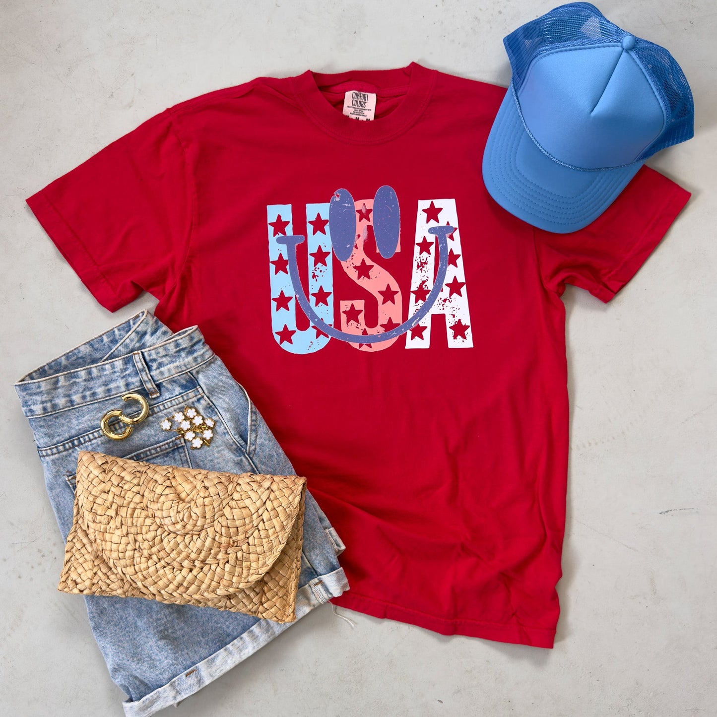 USA Smiley Face Fourth Of July Tee