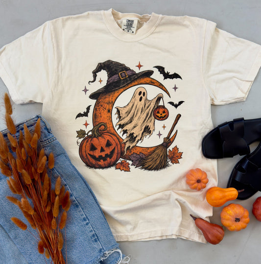 Moon and Ghost Halloween Graphic Tee