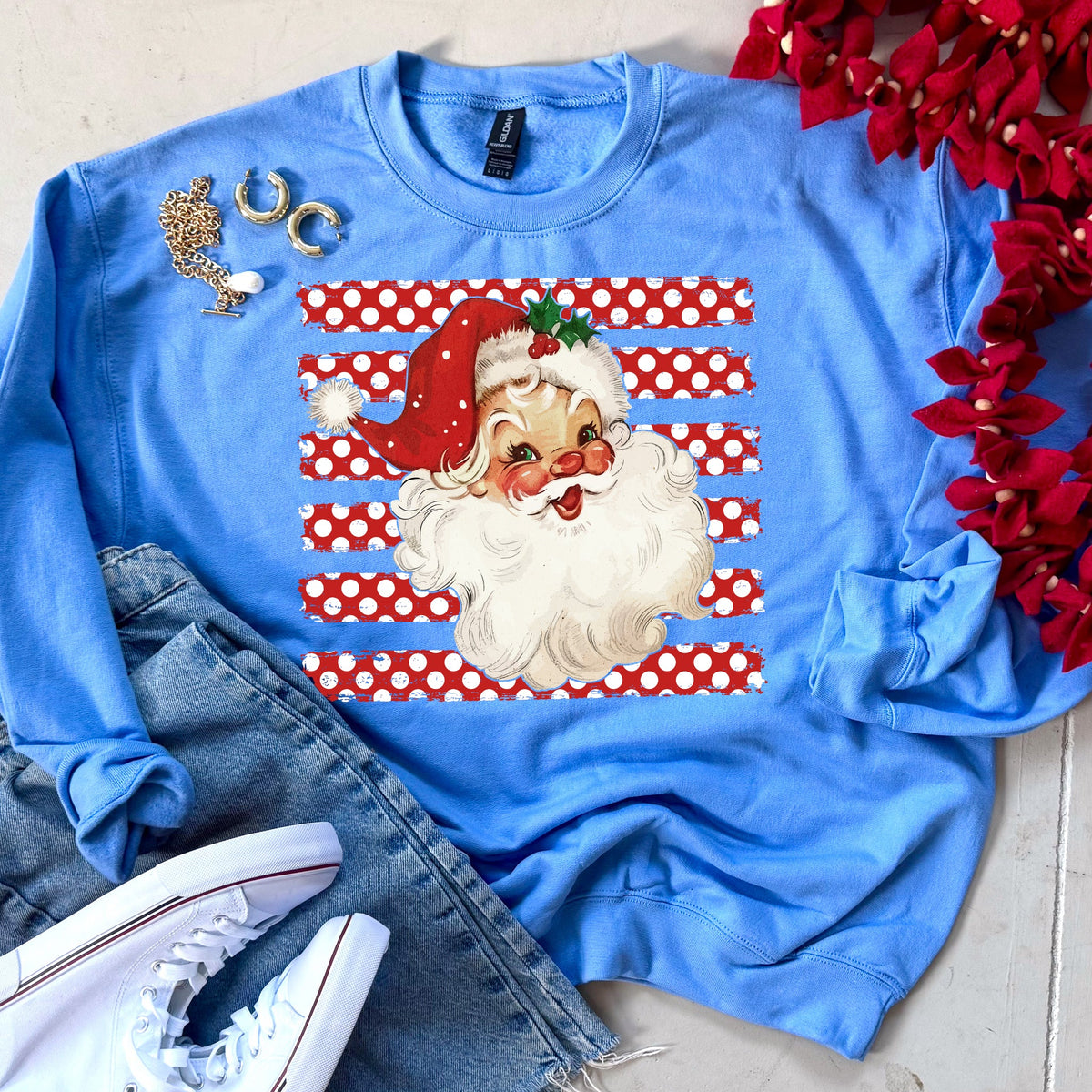 Polka Dot Stripe Santa Tee or Sweatshirt